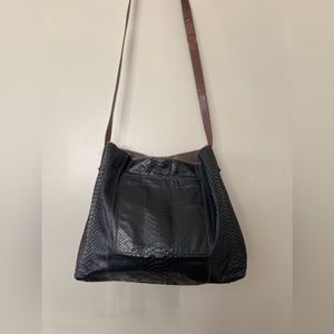 *SOLD* b.may Large Leather Handmade Handbag with a Long Crossbody Strap in Black
